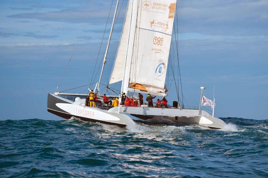 Crewed ocean racing maxi catamaran Explorer, carbon multihull